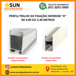 PERFIL / TRILHO DE FIXAÇÃO INFERIOR "H" DE 2,40mts - 2400mm